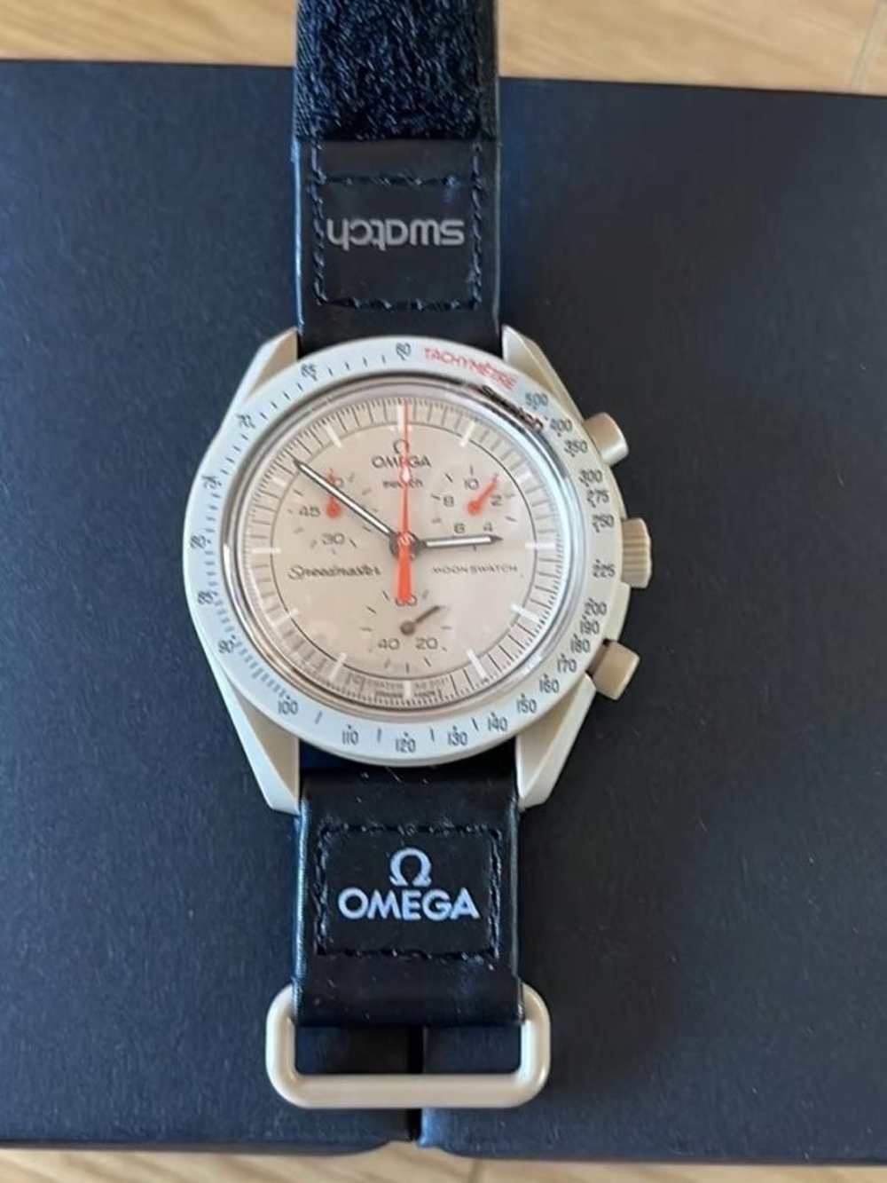 Swatch x Omega Bioceramic Moonswatch Mission to Jupiter Wristwatch IN HAND